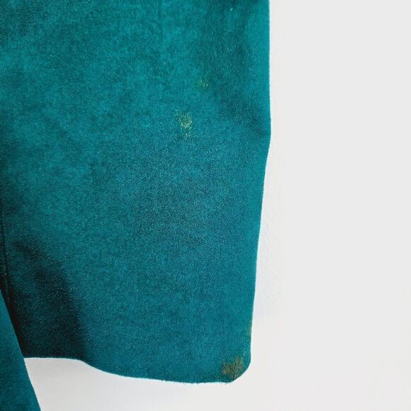 Vintage ILGWU '80s Teal Green Suede Three Button Silk Lined Blazer Jacket 8 - Picture 4 of 10